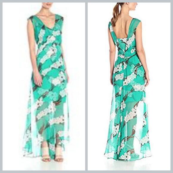 $598 Tracy Reese Black Label Silk Godet Floral Maxi Dress - Picture 1 of 10